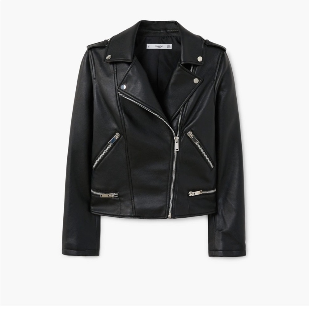 Mango Appliqué Biker Faux Leather Jacket